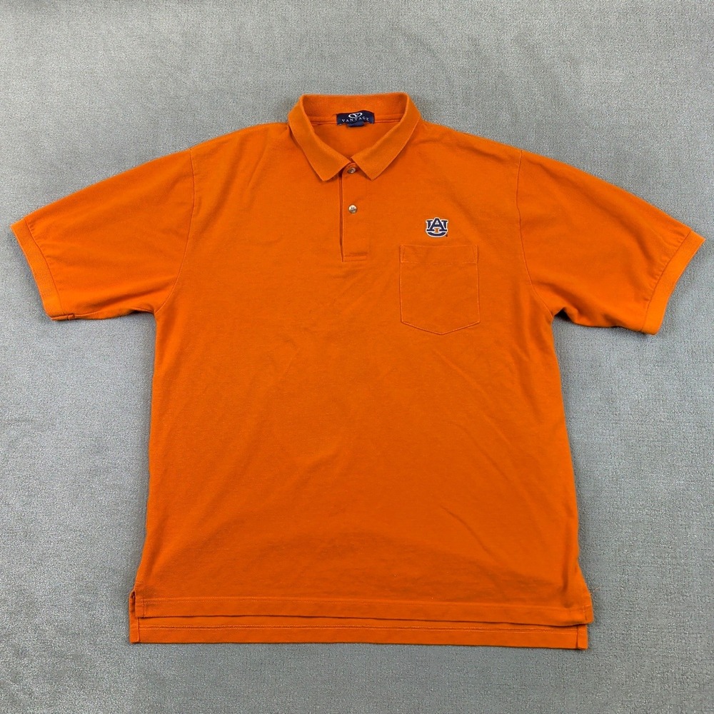 Vantage Auburn Tigers Polo Shirt Mens Large Orange Cotton Vintage Made in USA